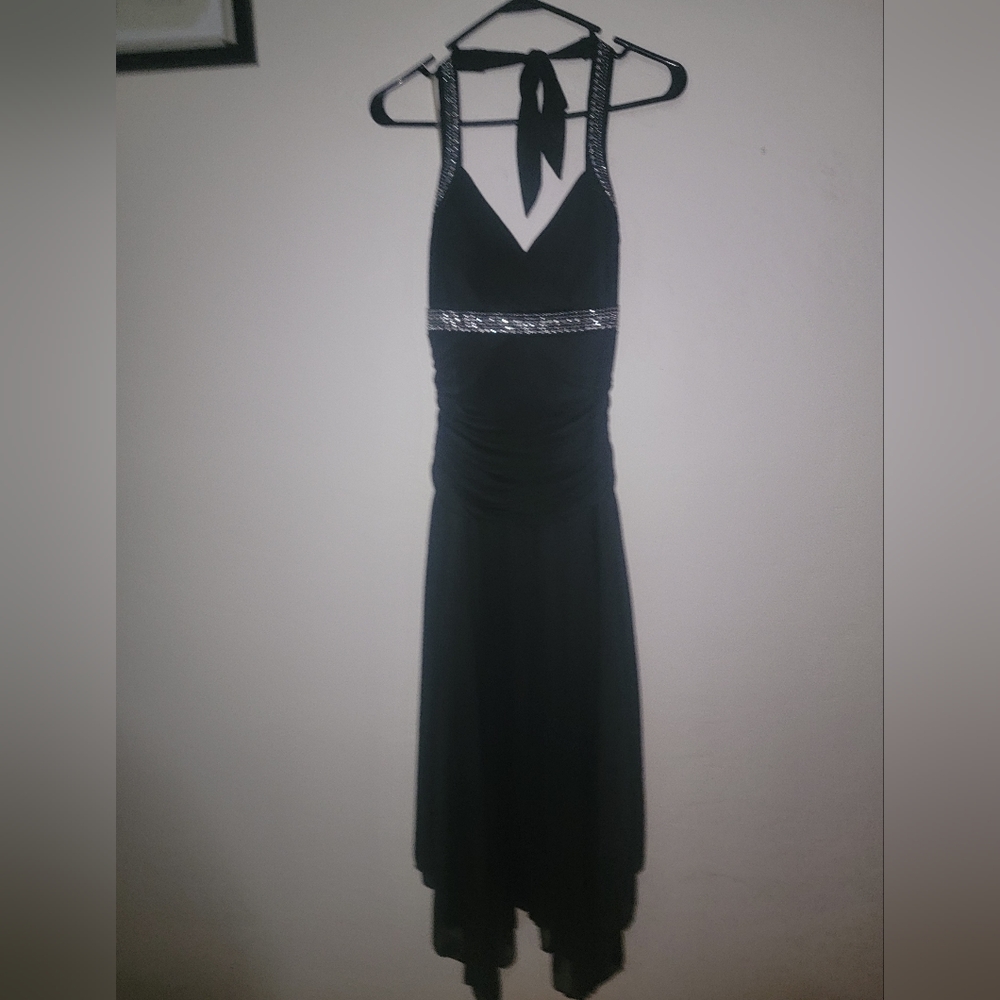 Black tie neck dress